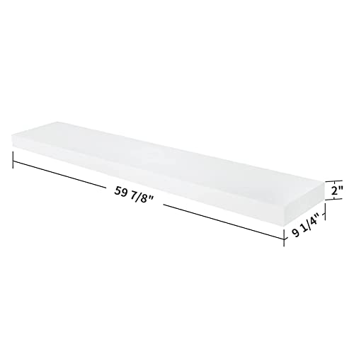 WELLAND Mission Floating Shelf, Wall Mount Shelving, Wood Modern Display Shelves, Bookshelves,for Living Room Kitchen, Approx 60-inch Length by 2-inch High, White