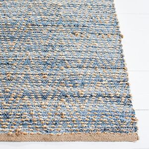 SAFAVIEH Cape Cod Collection 4' x 6' Natural / Blue CAP350A Handmade Flatweave Coastal Braided Jute Area Rug
