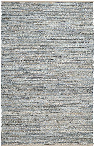 SAFAVIEH Cape Cod Collection 4' x 6' Natural / Blue CAP350A Handmade Flatweave Coastal Braided Jute Area Rug