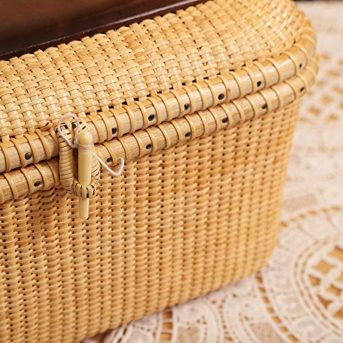 Teng Tian Nantucket baskets Rectangular Handwoven rattan Storage Basket Set with Lid for Shelves and Home Organizer Bins (L)