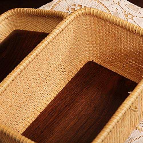 Teng Tian Nantucket baskets Rectangular Handwoven rattan Storage Basket Set with Lid for Shelves and Home Organizer Bins (L)