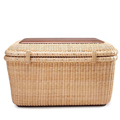 Teng Tian Nantucket baskets Rectangular Handwoven rattan Storage Basket Set with Lid for Shelves and Home Organizer Bins (L)