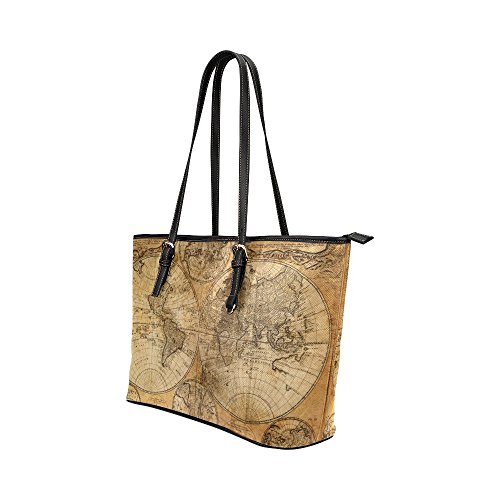 InterestPrint Modern Vintage Antique World Map Leather Tote Shoulder Bags Handbags for Women