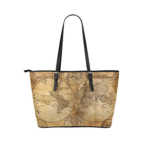 InterestPrint Modern Vintage Antique World Map Leather Tote Shoulder Bags Handbags for Women