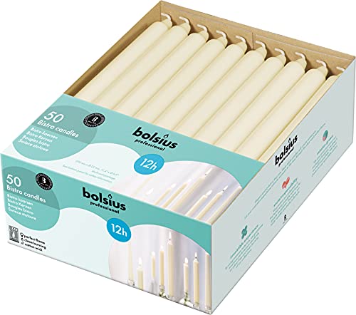 BOLSIUS Ivory Candlesticks Bulk Pack 50 Count - Unscented Dripless 11.5 Inch Household & Dinner Candle Set - 12+ Hours - Premium European Quality - Consistent Smokeless Flame - 100% Cotton Wick