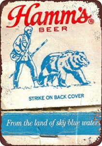 custom kraze hamm’s beer bear strike on back cover vintage reproduction metal sign 8 x 12