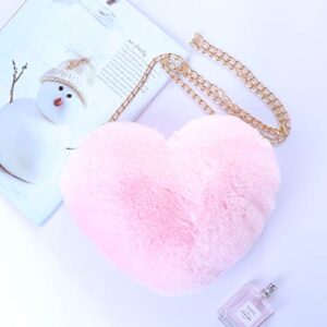 FENICAL Cellphone Purse Plush Heart Shaped Crossbody Bag with Chain Cute Fluffy Shoulder Bag for Women Ladies- Pink