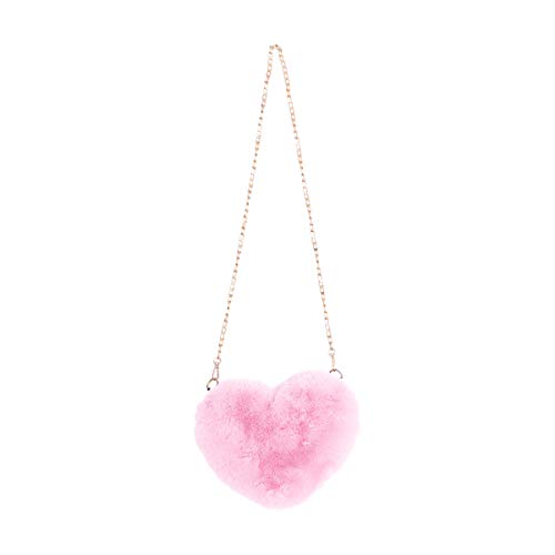 FENICAL Cellphone Purse Plush Heart Shaped Crossbody Bag with Chain Cute Fluffy Shoulder Bag for Women Ladies- Pink