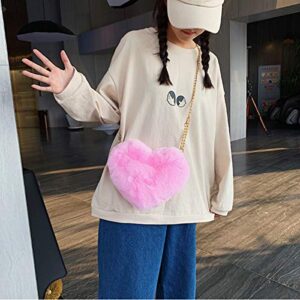 FENICAL Cellphone Purse Plush Heart Shaped Crossbody Bag with Chain Cute Fluffy Shoulder Bag for Women Ladies- Pink