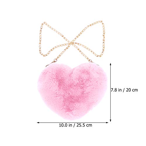 FENICAL Cellphone Purse Plush Heart Shaped Crossbody Bag with Chain Cute Fluffy Shoulder Bag for Women Ladies- Pink