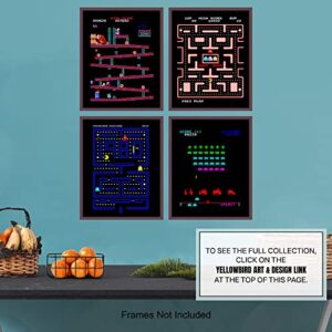 Classic Arcade Games - Arcade Decor - 8x10 Wall Art Prints Set for Man Cave, Den, Family Room, Bar, Bedroom - Gift for Gamers, Video Game, Atari, Pacman, Ms Pacman, Donkey Kong, Space Invaders Fans