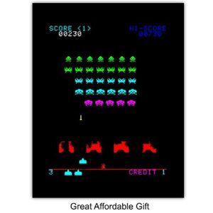 Classic Arcade Games - Arcade Decor - 8x10 Wall Art Prints Set for Man Cave, Den, Family Room, Bar, Bedroom - Gift for Gamers, Video Game, Atari, Pacman, Ms Pacman, Donkey Kong, Space Invaders Fans