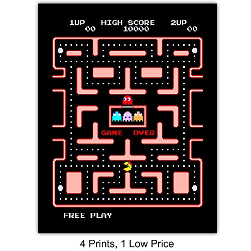 Classic Arcade Games - Arcade Decor - 8x10 Wall Art Prints Set for Man Cave, Den, Family Room, Bar, Bedroom - Gift for Gamers, Video Game, Atari, Pacman, Ms Pacman, Donkey Kong, Space Invaders Fans