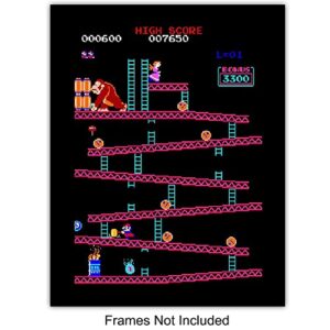 Classic Arcade Games - Arcade Decor - 8x10 Wall Art Prints Set for Man Cave, Den, Family Room, Bar, Bedroom - Gift for Gamers, Video Game, Atari, Pacman, Ms Pacman, Donkey Kong, Space Invaders Fans