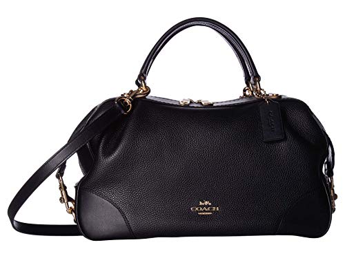 COACH Polished Pebble Leather Lane Satchel Black/Gold One Size