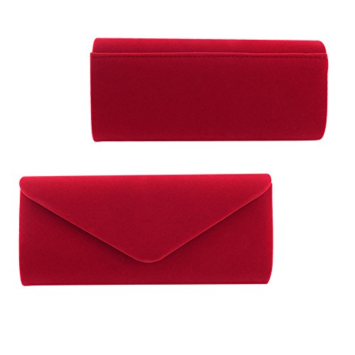 Yuanlar Vintage Evening Clutches Velvet Envelope Bridal Party Shoulder Chain Handbag Purse (Red)