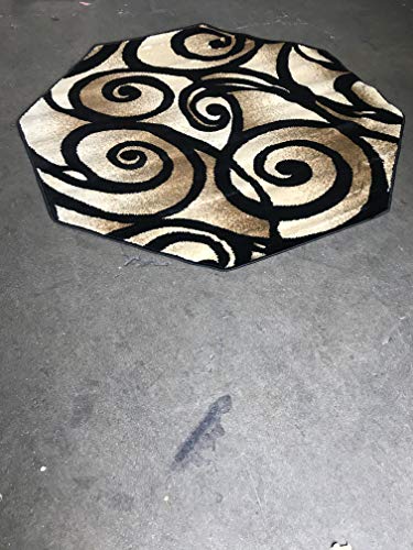 Bellagio Modern Octagon Contemporary Area Rug Black Swirl Design 341 (4 Feet X 4 Feet )