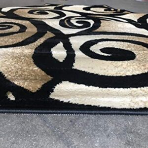 Bellagio Modern Octagon Contemporary Area Rug Black Swirl Design 341 (4 Feet X 4 Feet )