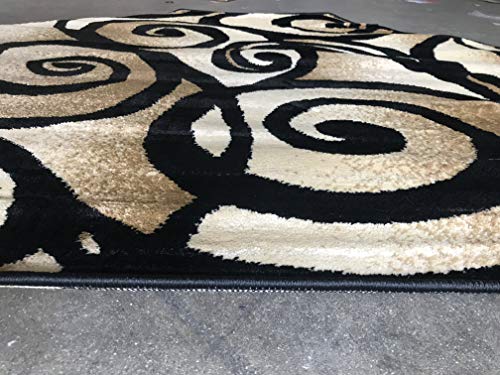 Bellagio Modern Octagon Contemporary Area Rug Black Swirl Design 341 (4 Feet X 4 Feet )