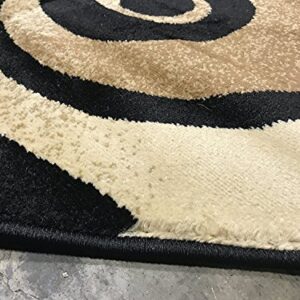 Bellagio Modern Octagon Contemporary Area Rug Black Swirl Design 341 (4 Feet X 4 Feet )