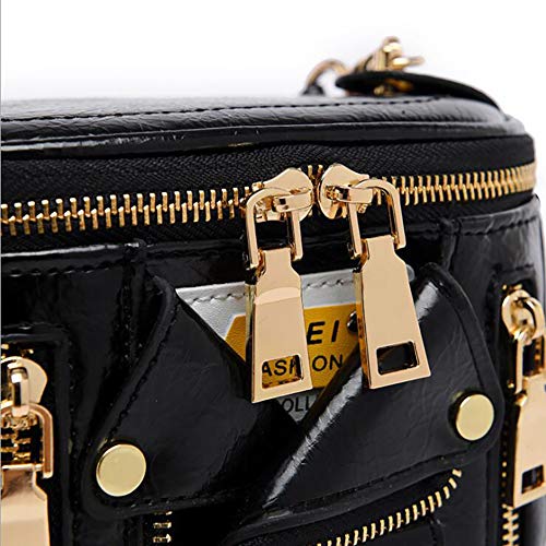 QZUnique Motorcycle Jacket Shoulderbag PU Leather Handbag Punk Style Crossbody Bag Rivet Purse Lapel Collar Bag with Chain Black