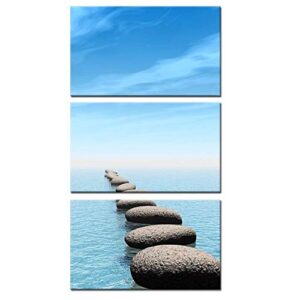 kreative arts – zen stone canvas wall art seascape picture prints vertical triptych stretched on wood frame for home and office decor wall hanging 12x20inchx3pcs