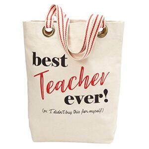 mud pie best teacher ever tote bag, one size, off white