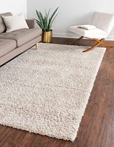 unique loom davos shag collection modern luxuriously soft & cozy shag area rug (5′ 0 x 8′ 0 rectangular, linen)