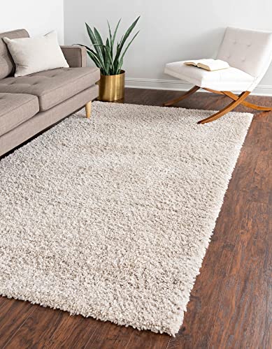 Unique Loom Davos Shag Collection Modern Luxuriously Soft & Cozy Shag Area Rug (5' 0 x 8' 0 Rectangular, Linen)