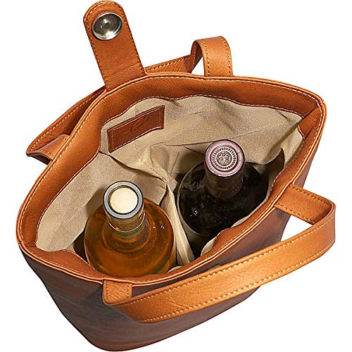 Piel Leather Doulbe Wine Tote, Saddle, One Size