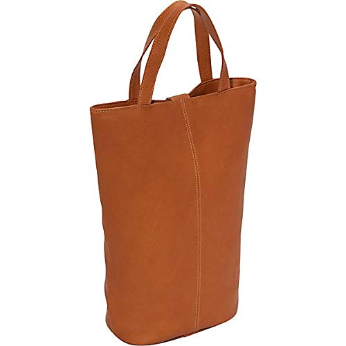 Piel Leather Doulbe Wine Tote, Saddle, One Size