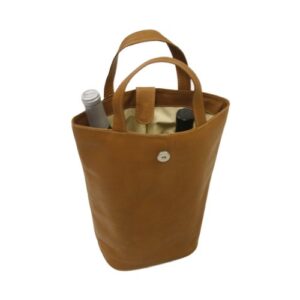 Piel Leather Doulbe Wine Tote, Saddle, One Size