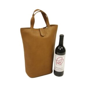 Piel Leather Doulbe Wine Tote, Saddle, One Size