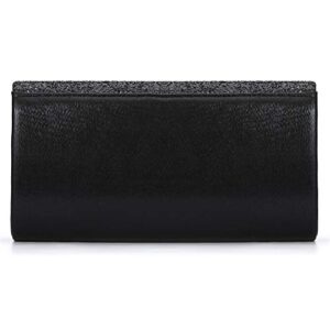 Yuanlar Womens Glitter Envelope Wedding Clutches Evening Bags Shoulder Chain Purse (Black)