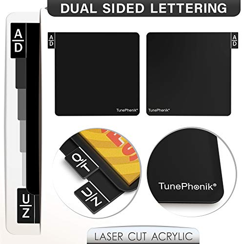 TunePhonik Horizontal Laser Cut Acrylic Record Organizers for Vinyl LPs up to 12” Includes Six Dividers - Black