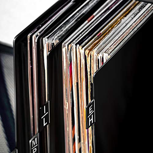 TunePhonik Horizontal Laser Cut Acrylic Record Organizers for Vinyl LPs up to 12” Includes Six Dividers - Black