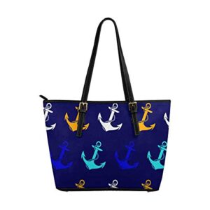 interestprint nautical background, anchor women totes top handle handbags pu leather purse