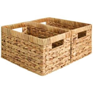 storageworks water hyacinth storage baskets, rectangular wicker baskets with built-in handles, medium, 2-pack