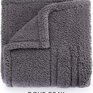 Sunbeam Royal Sherpa Dove Grey Heated Personal Throw / Blanket, Warming Foot Pocket, Cozy-Warm, Adjustable Heat Settings