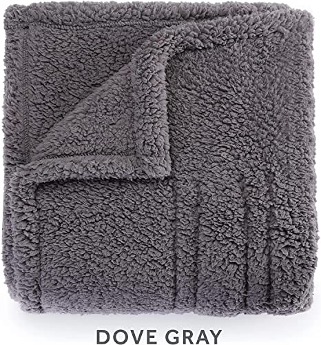 Sunbeam Royal Sherpa Dove Grey Heated Personal Throw / Blanket, Warming Foot Pocket, Cozy-Warm, Adjustable Heat Settings