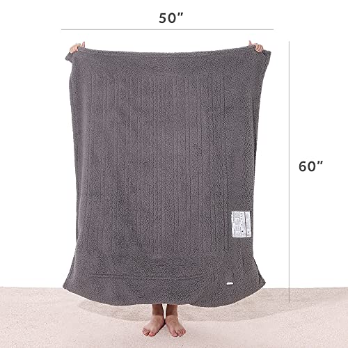 Sunbeam Royal Sherpa Dove Grey Heated Personal Throw / Blanket, Warming Foot Pocket, Cozy-Warm, Adjustable Heat Settings