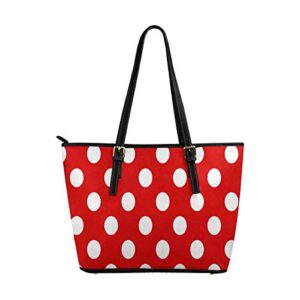 InterestPrint Po-lka Dots White and Red Pattern Top Handle Satchel HandBags Shoulder Bags Tote Bags Purse