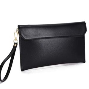 Covelin Women's Wristlet Clutch Handbag Genuine Leather Envelope Evening Shoulder Bags Black