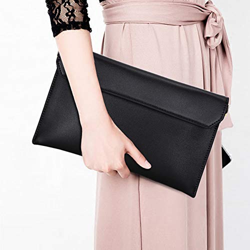 Covelin Women's Wristlet Clutch Handbag Genuine Leather Envelope Evening Shoulder Bags Black