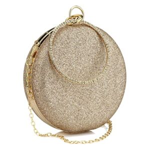 women’s round ball clutch rhinestone ring handle designer wristlets handbag purse wedding party prom evening bag (champagne)