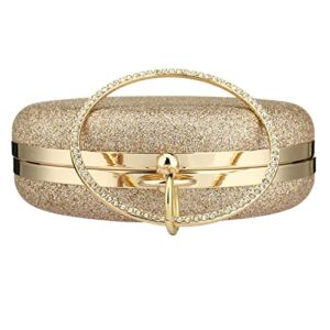 Women's Round Ball Clutch Rhinestone Ring Handle Designer Wristlets Handbag Purse Wedding Party Prom Evening Bag (Champagne)