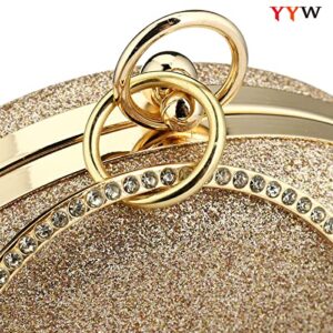 Women's Round Ball Clutch Rhinestone Ring Handle Designer Wristlets Handbag Purse Wedding Party Prom Evening Bag (Champagne)
