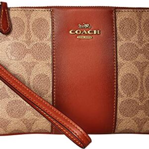 COACH Color Block Coated Canvas Signature Small Wristlet B4/Tan Rust One Size