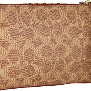 COACH Color Block Coated Canvas Signature Small Wristlet B4/Tan Rust One Size