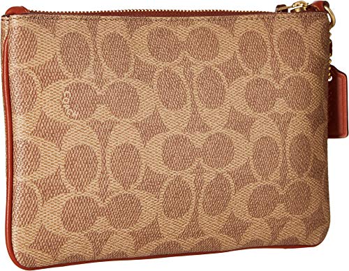 COACH Color Block Coated Canvas Signature Small Wristlet B4/Tan Rust One Size